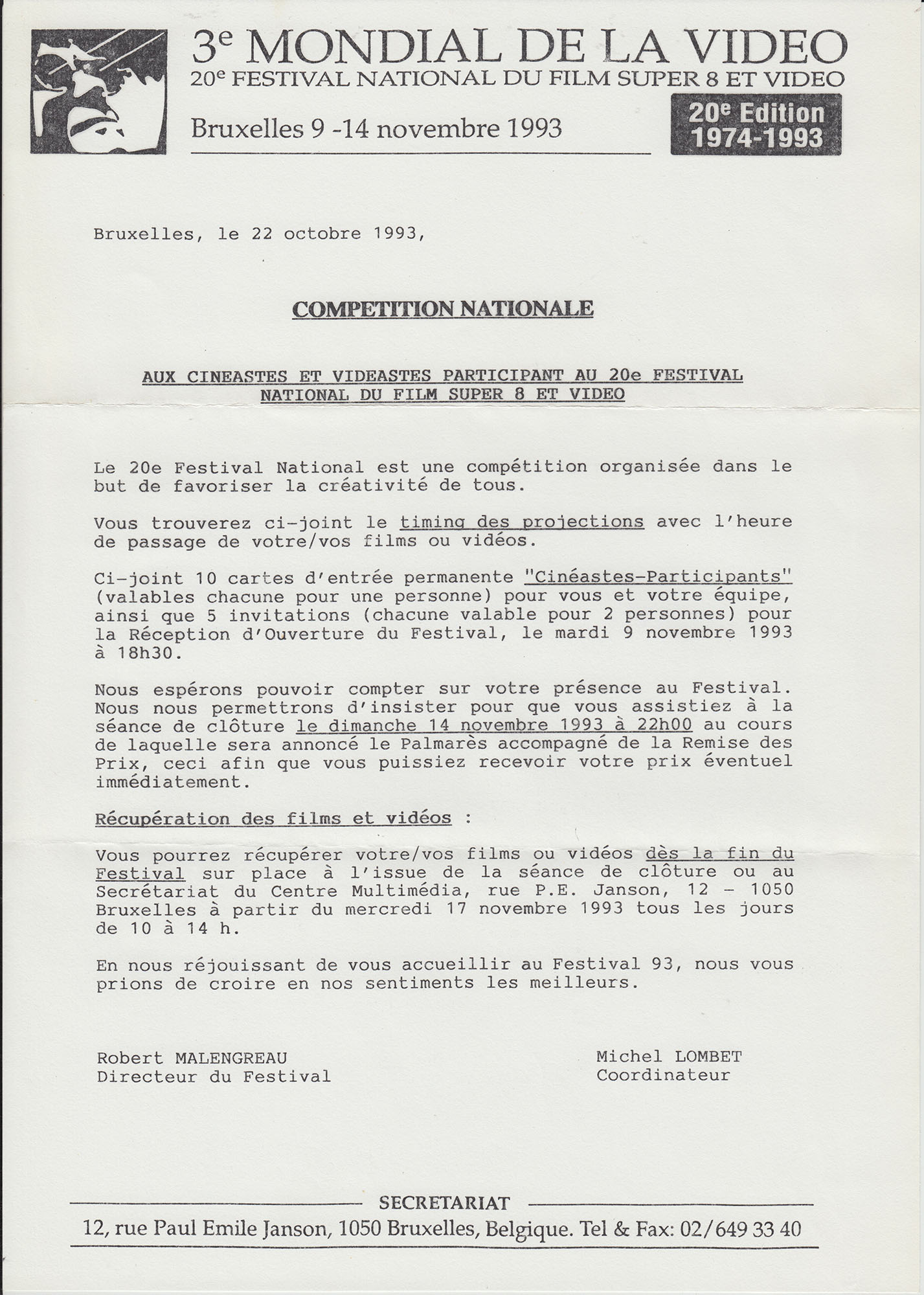 20e Festival Super 8 et Video de Bruxelles 1993 Pierre Clemens Page 2