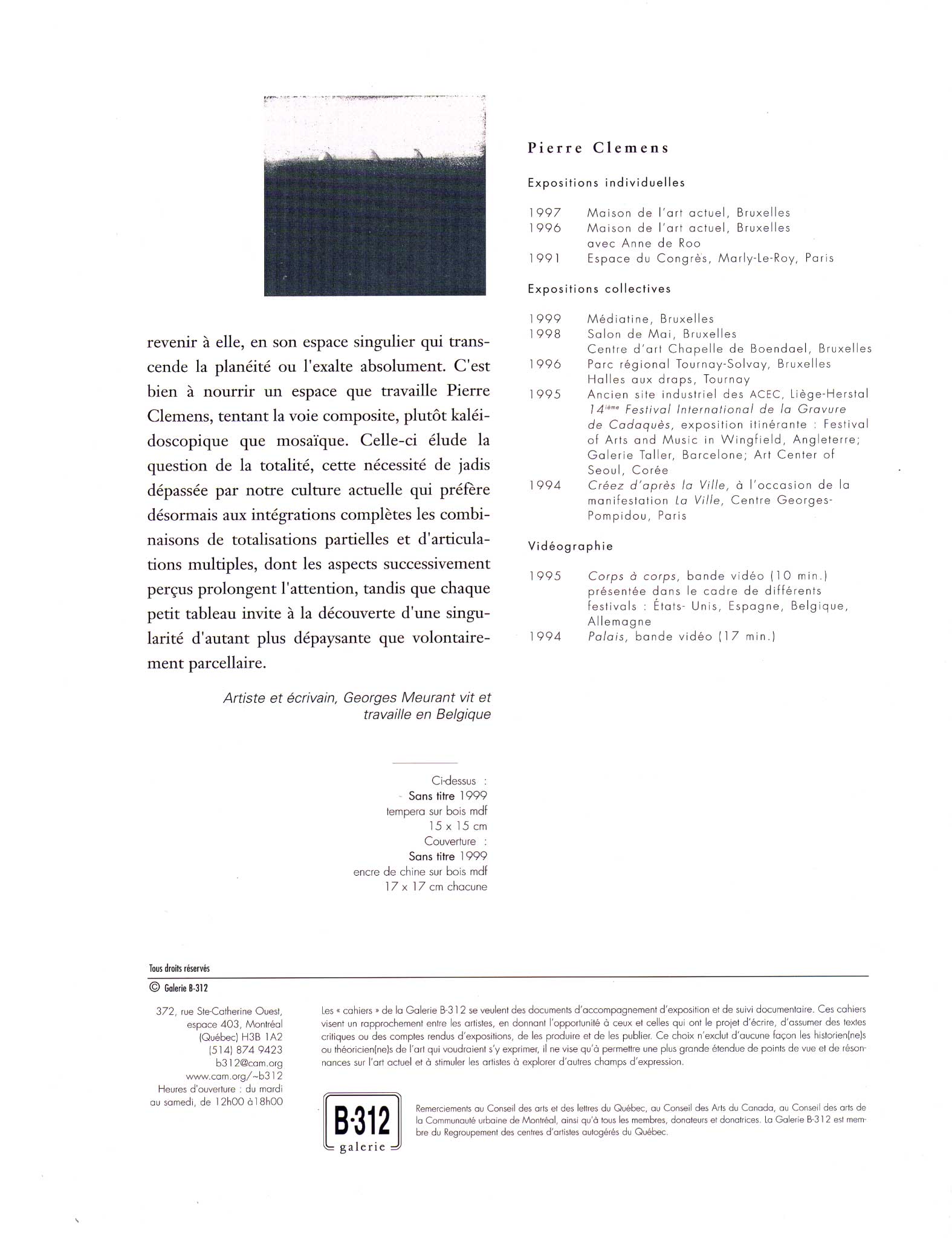 Pierre Clemens Montreal Galerie B 312 2000 Cahier 44 Page 4 with Manuela Lalic
