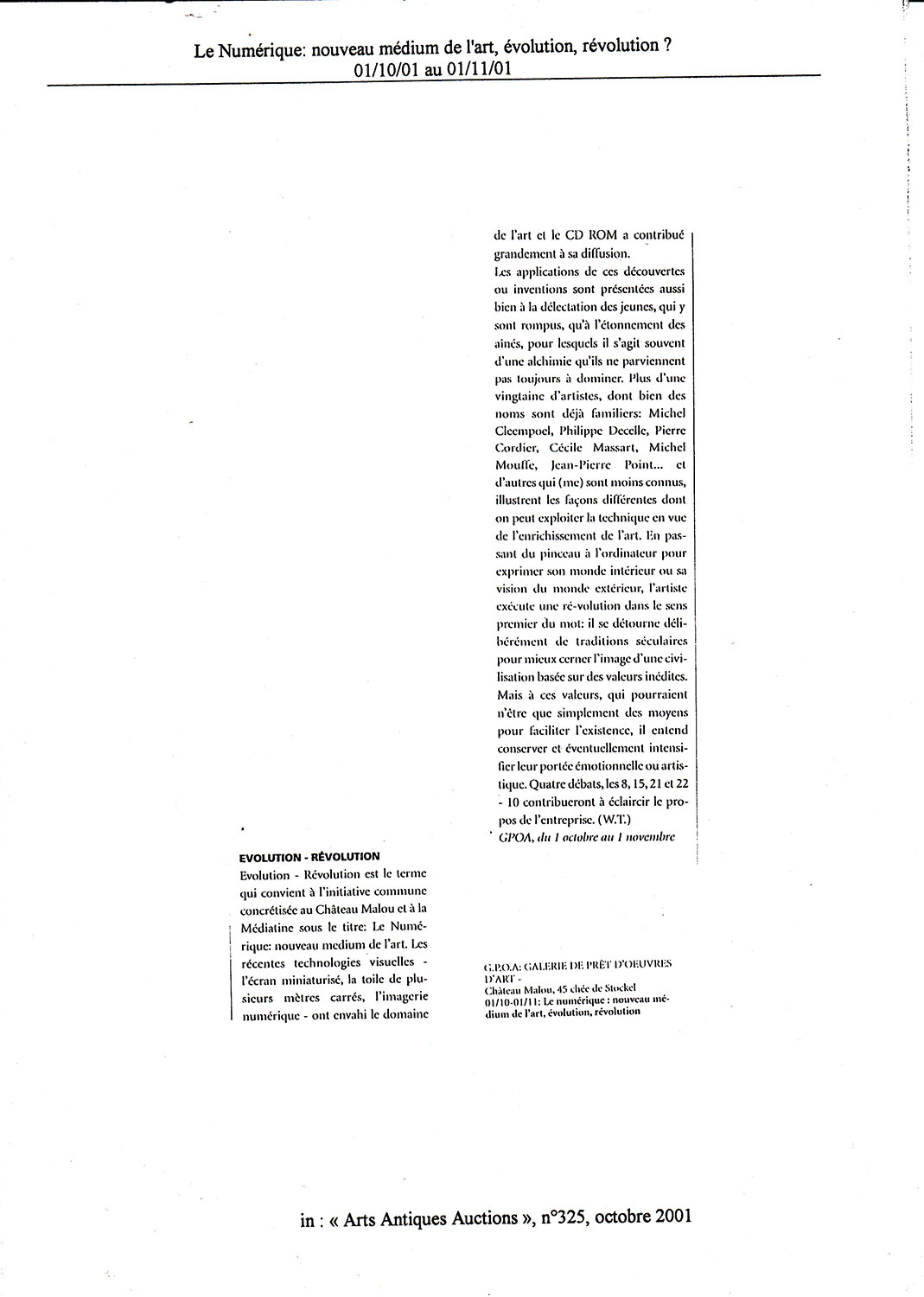 Arts Antiques Auctions n325 Octobre 2001 WT