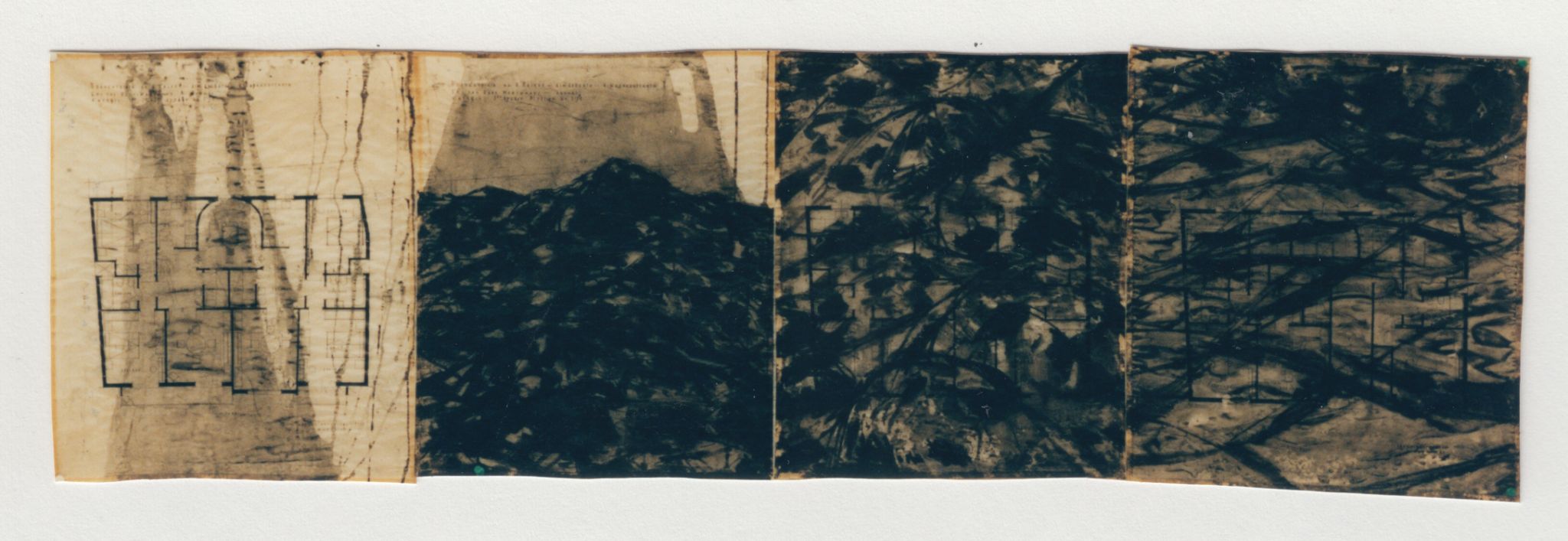 Pierre Clemens Contemporary art Brussels 1995 Fragment volcanique Santorin Pastel sur plan darchitecture 425x150 cm