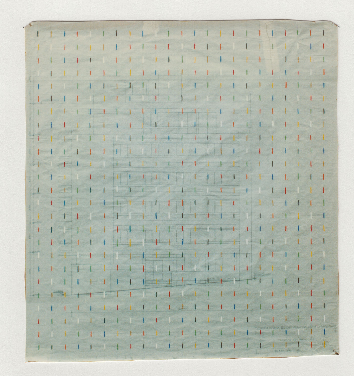 Pierre Clemens Contemporary art Brussels 1995 Lignes couleurs Aquarelle et gouache sur plan sarchitecture 745 x 69 cm