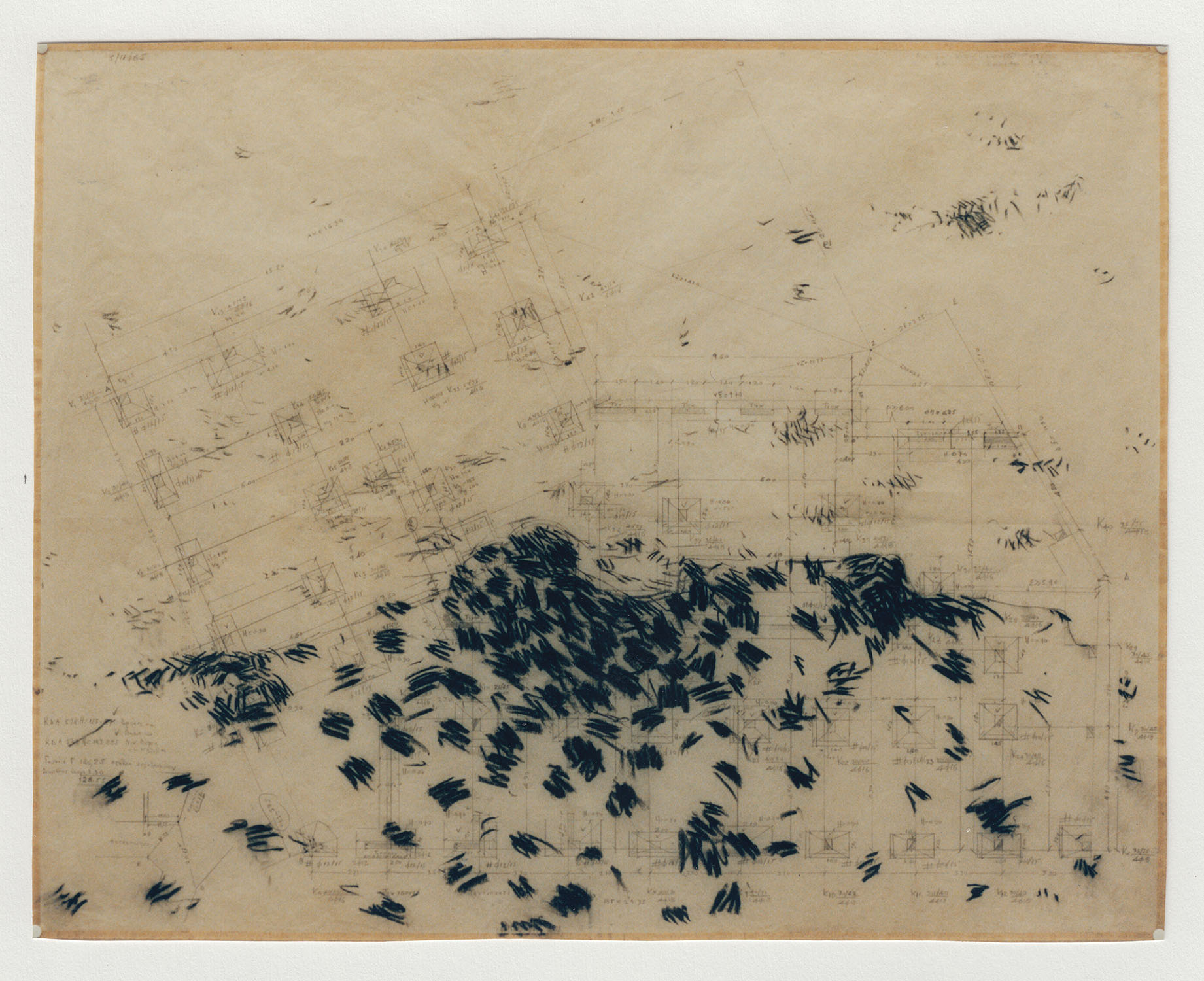 Pierre Clemens Contemporary art Brussels 1995 Topologie Pastel sur plan darchitecture 69 x 985 cm